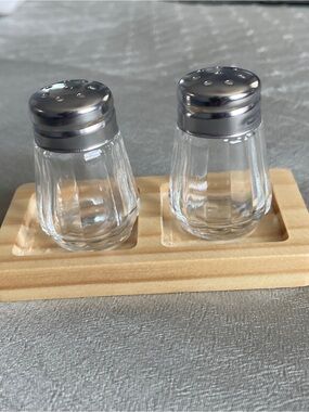 Mini Glass Salt and Pepper Shaker Set with Wooden Base